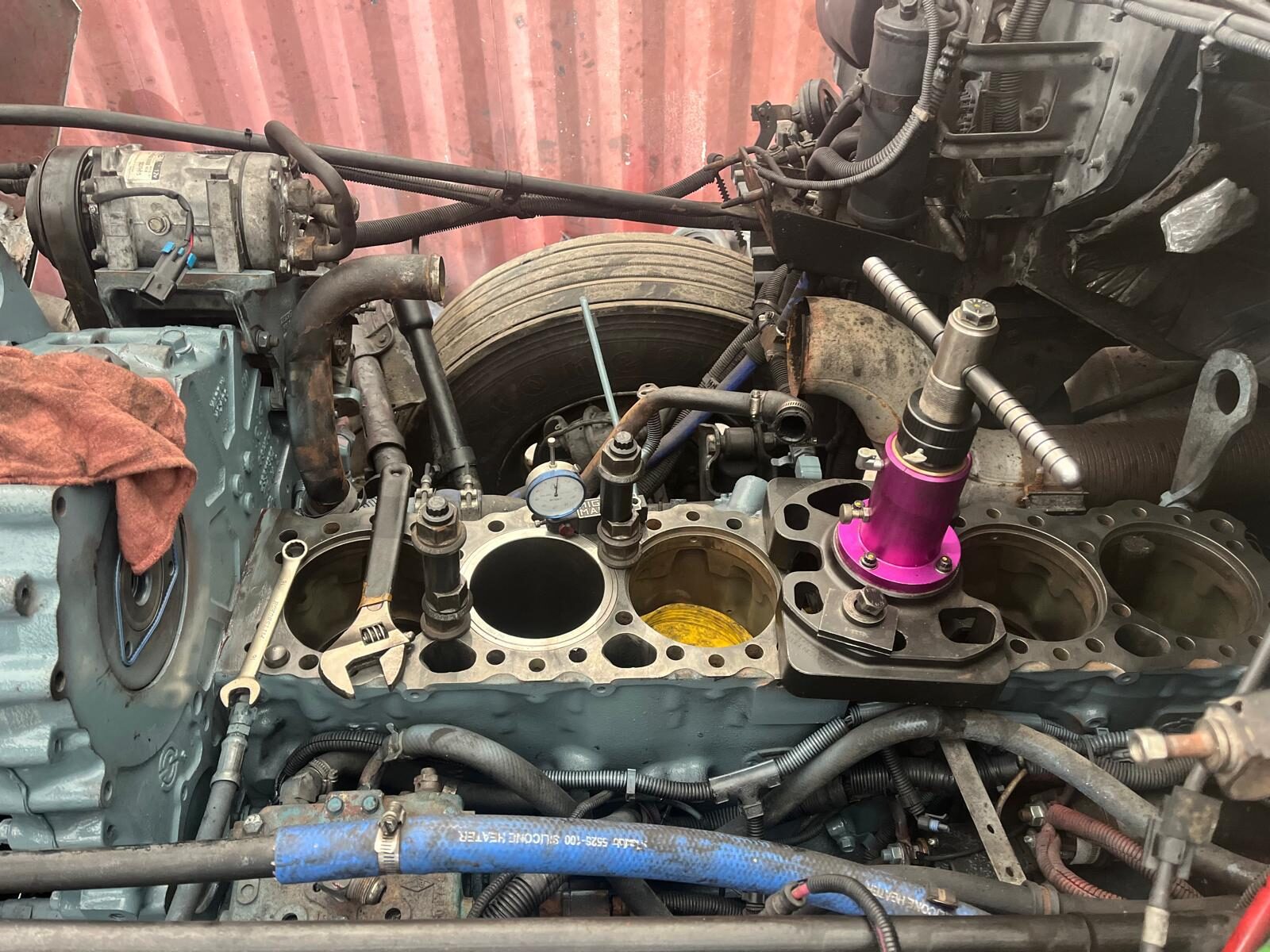 Cylinder work on a diesel engine block